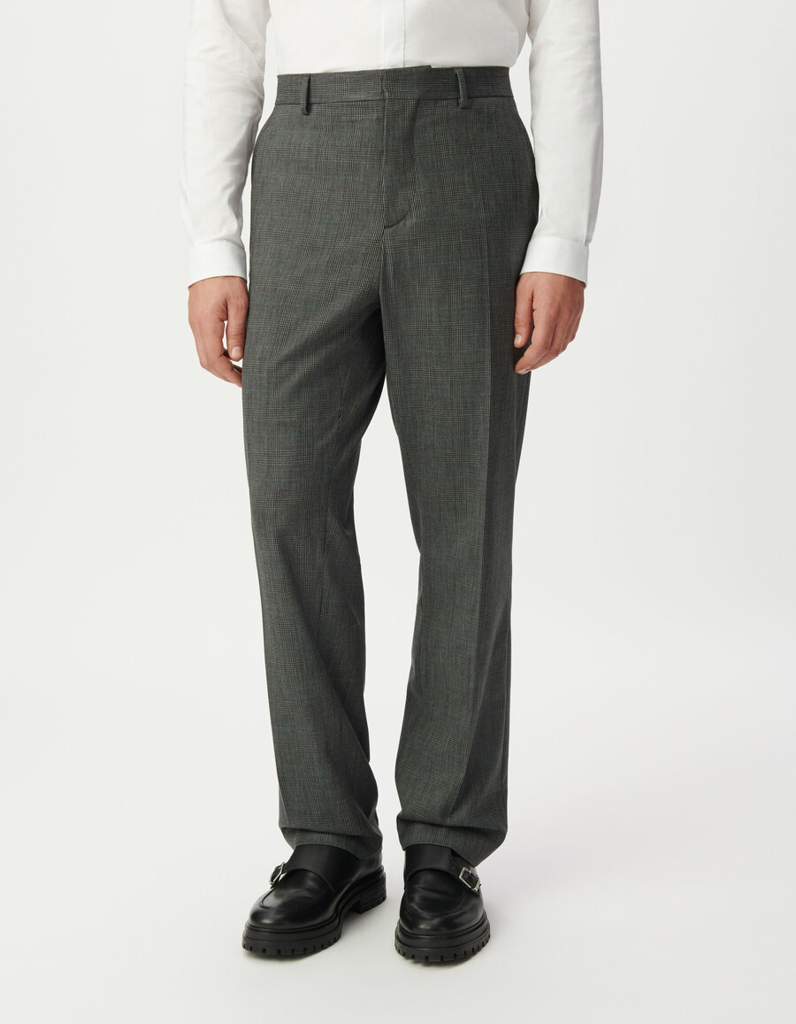 pantalones de traje a cuadros grises para hombre