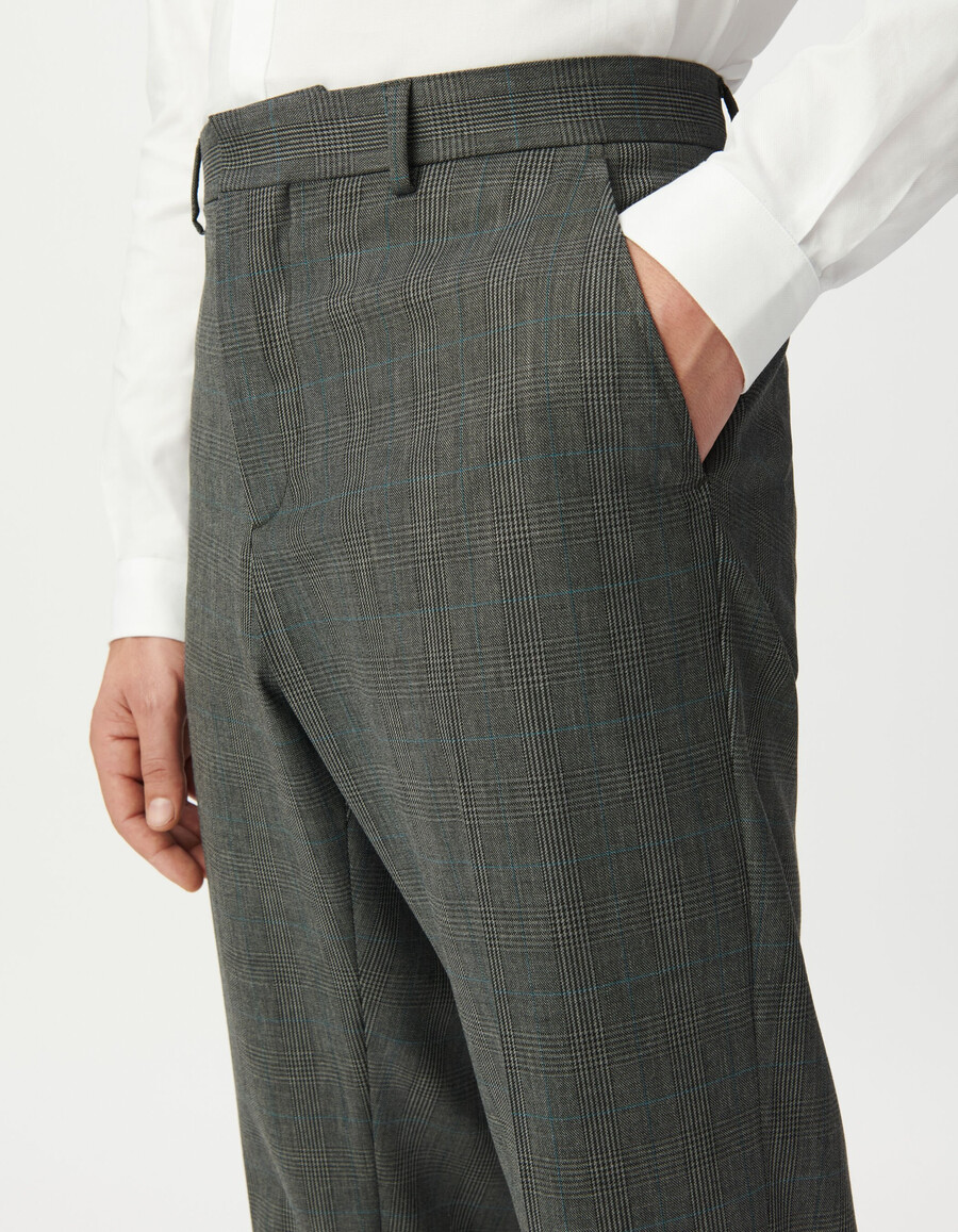 pantalones de traje a cuadros grises para hombre