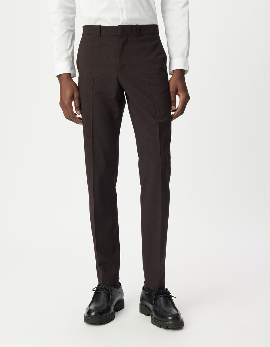 pantalones de traje de viaje con cuadros ciruela para hombre