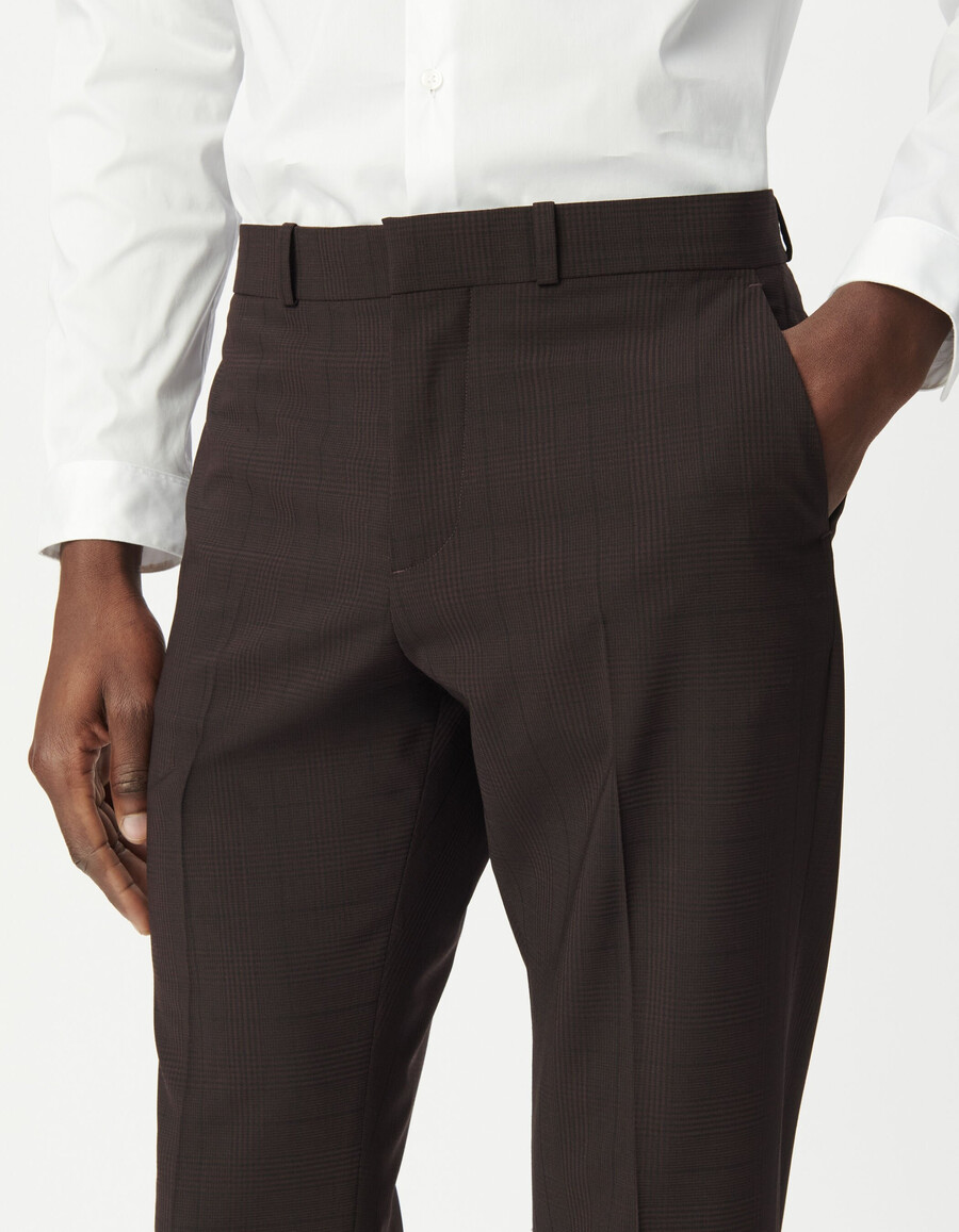 pantalones de traje de viaje con cuadros ciruela para hombre
