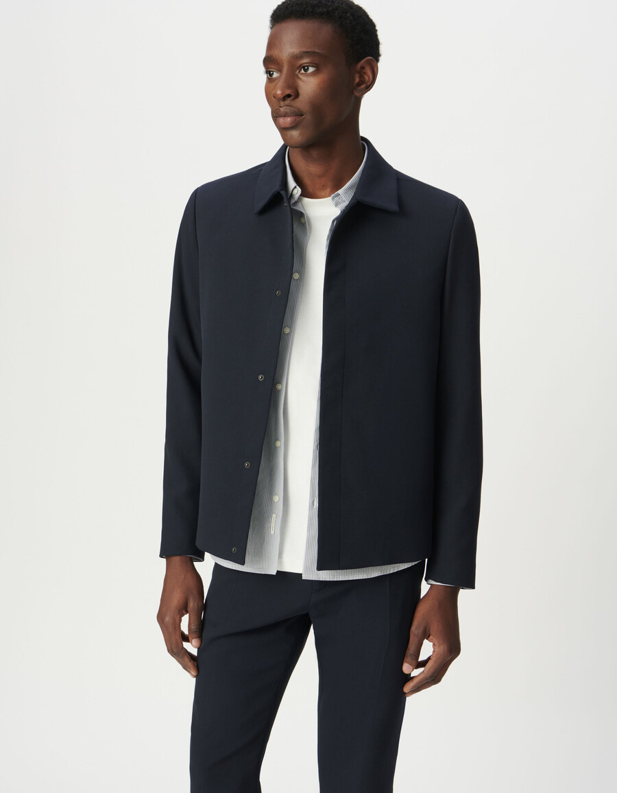 chaqueta de traje azul marino para hombre con botones de presión ocultos