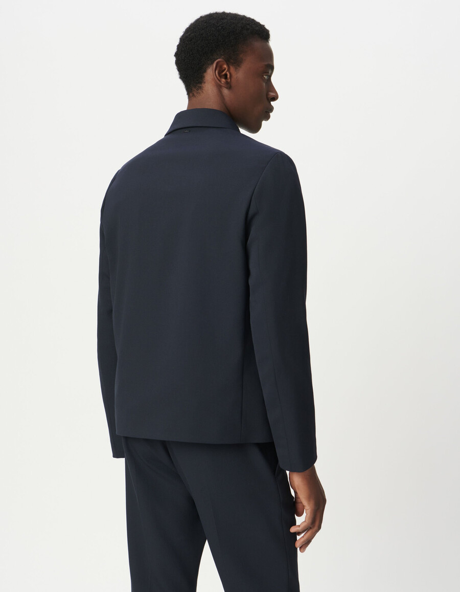 chaqueta de traje azul marino para hombre con botones de presión ocultos