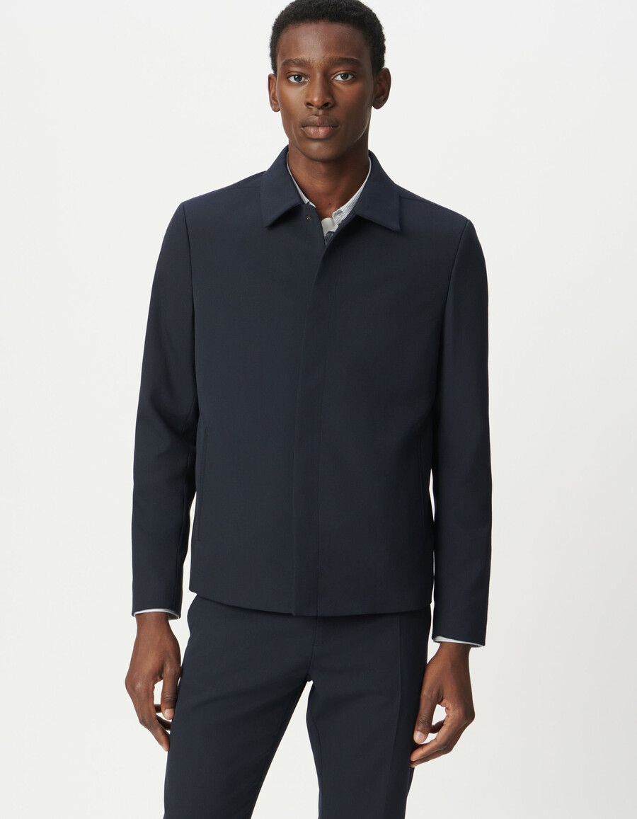 chaqueta de traje azul marino para hombre con botones de presión ocultos