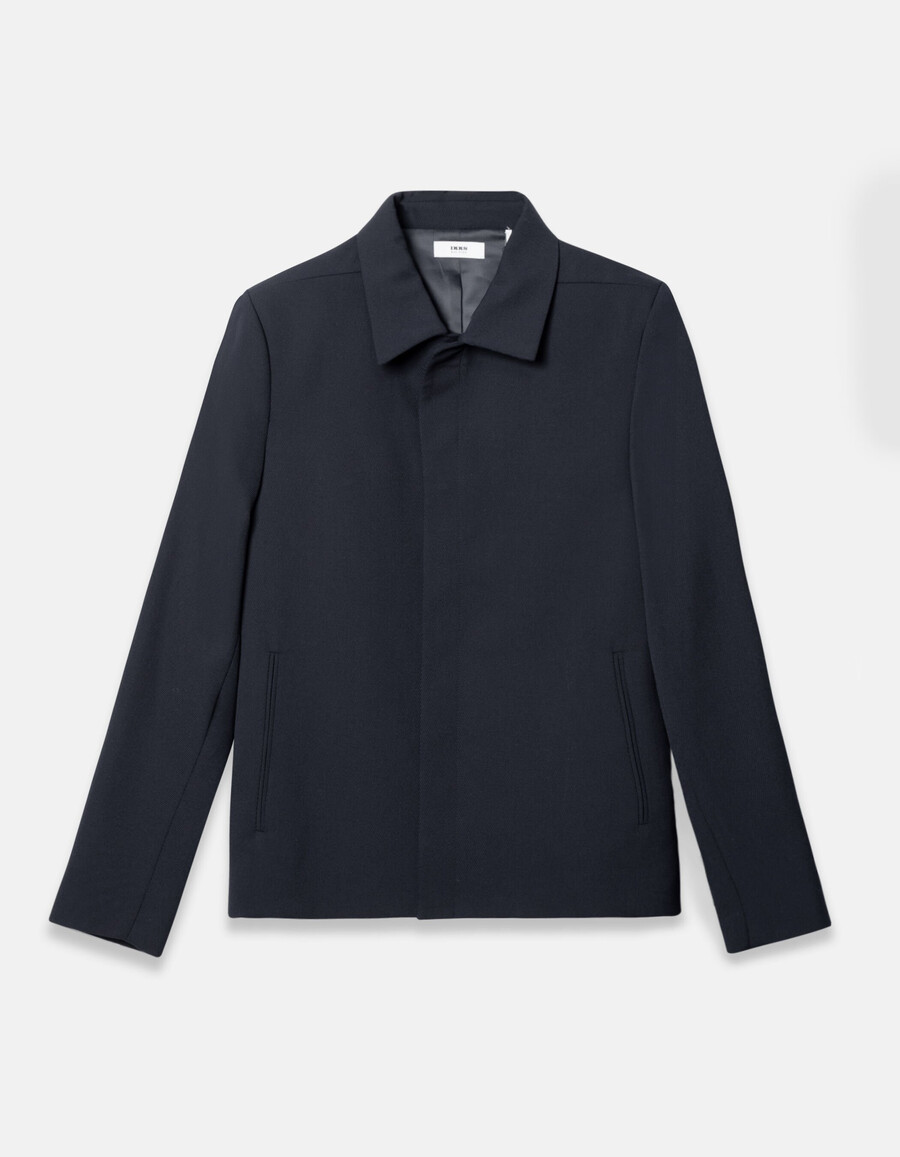 chaqueta de traje azul marino para hombre con botones de presión ocultos