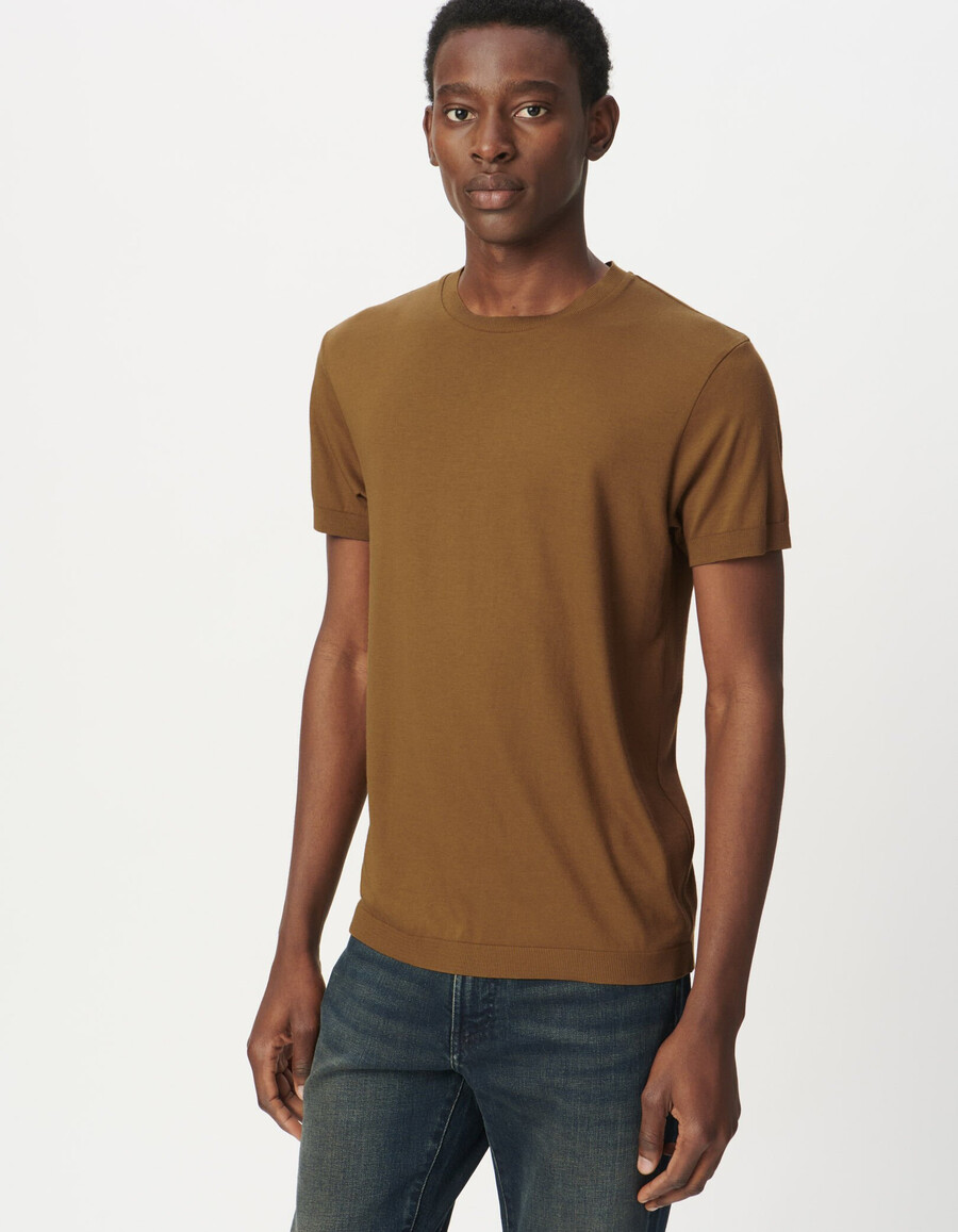 camiseta de manga corta de algodón modal ocre para hombre