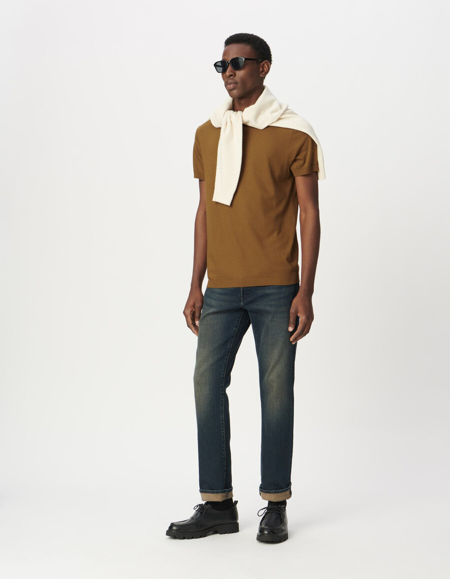 camiseta de manga corta de algodón modal ocre para hombre