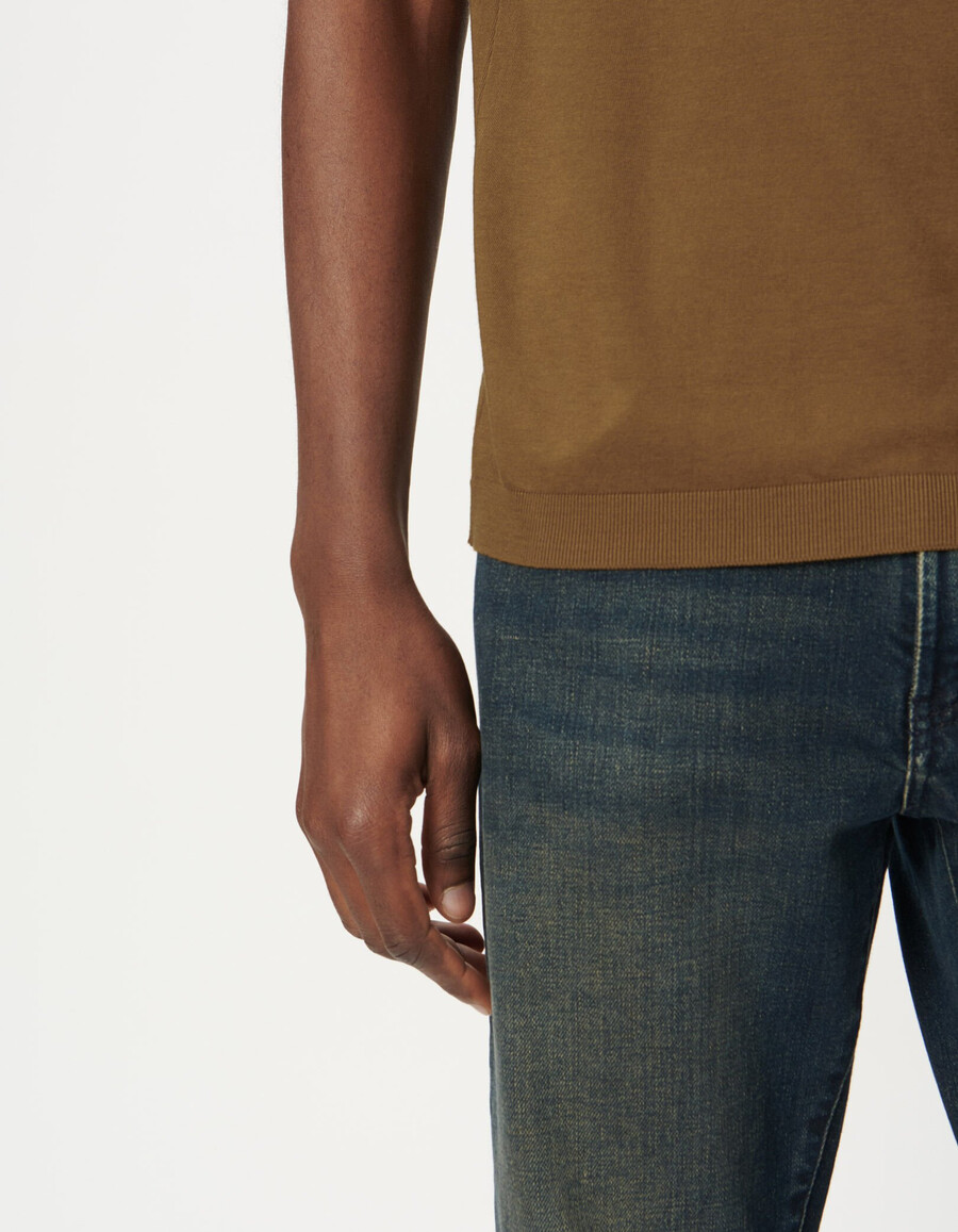 camiseta de manga corta de algodón modal ocre para hombre