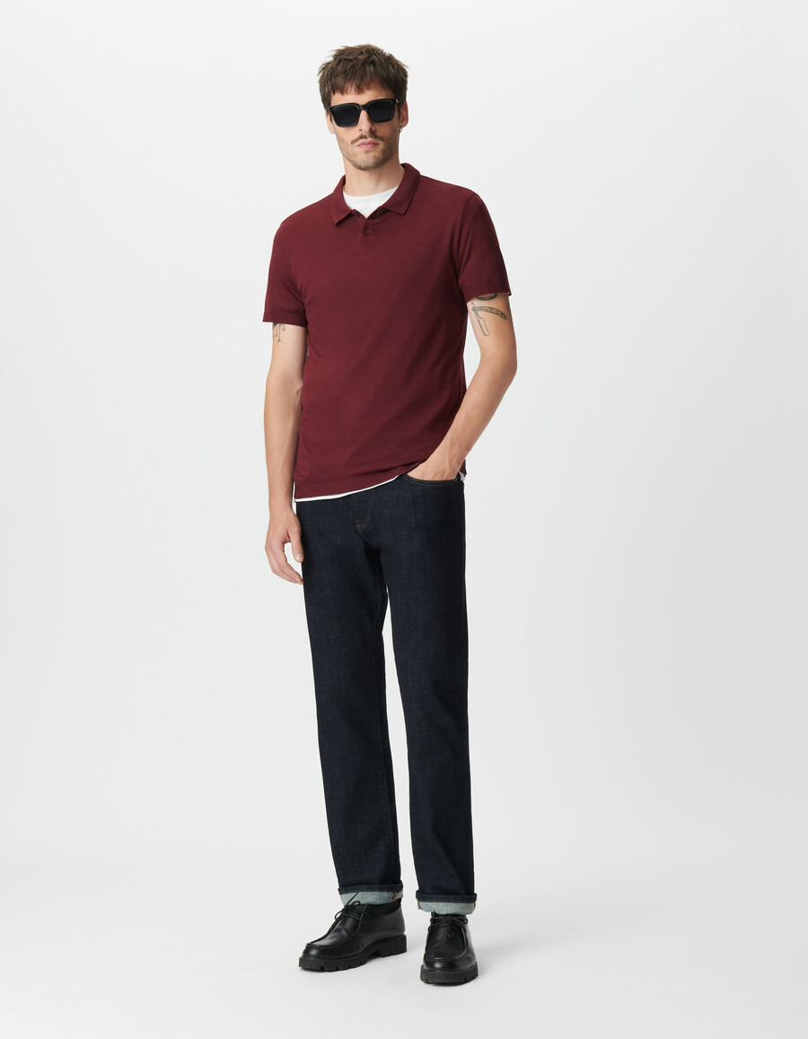 polo de manga corta de algodón modal burdeos para hombre