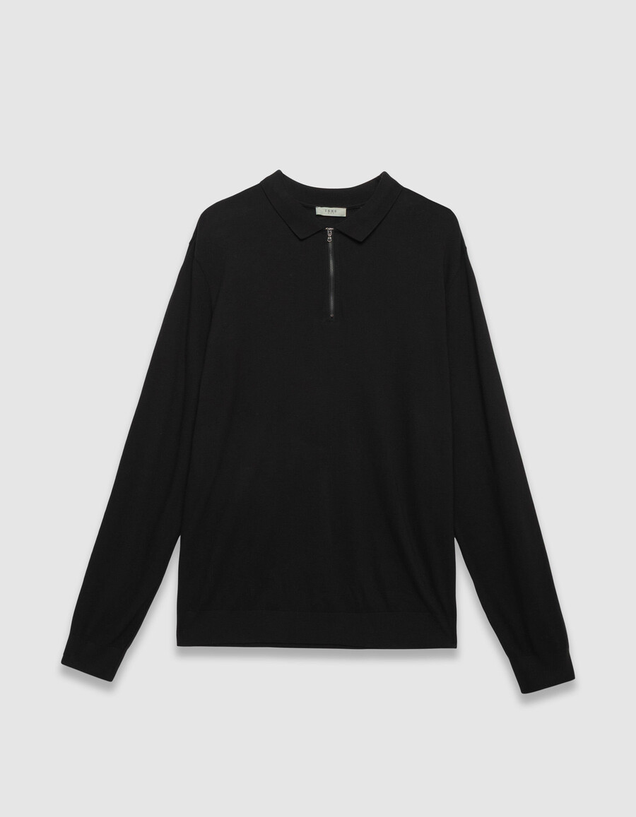 polo de manga larga de punto piqué negro para hombre
