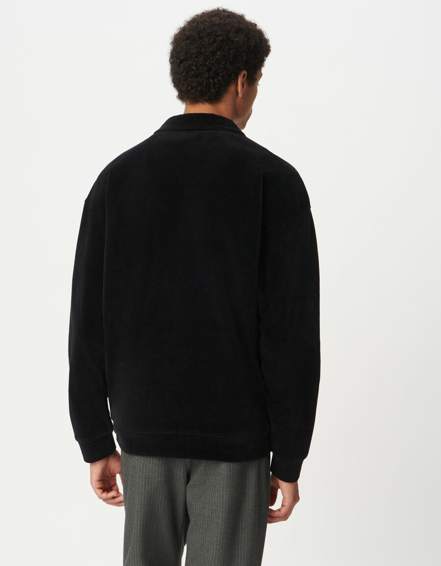 polo de manga larga de punto de terciopelo negro para hombre