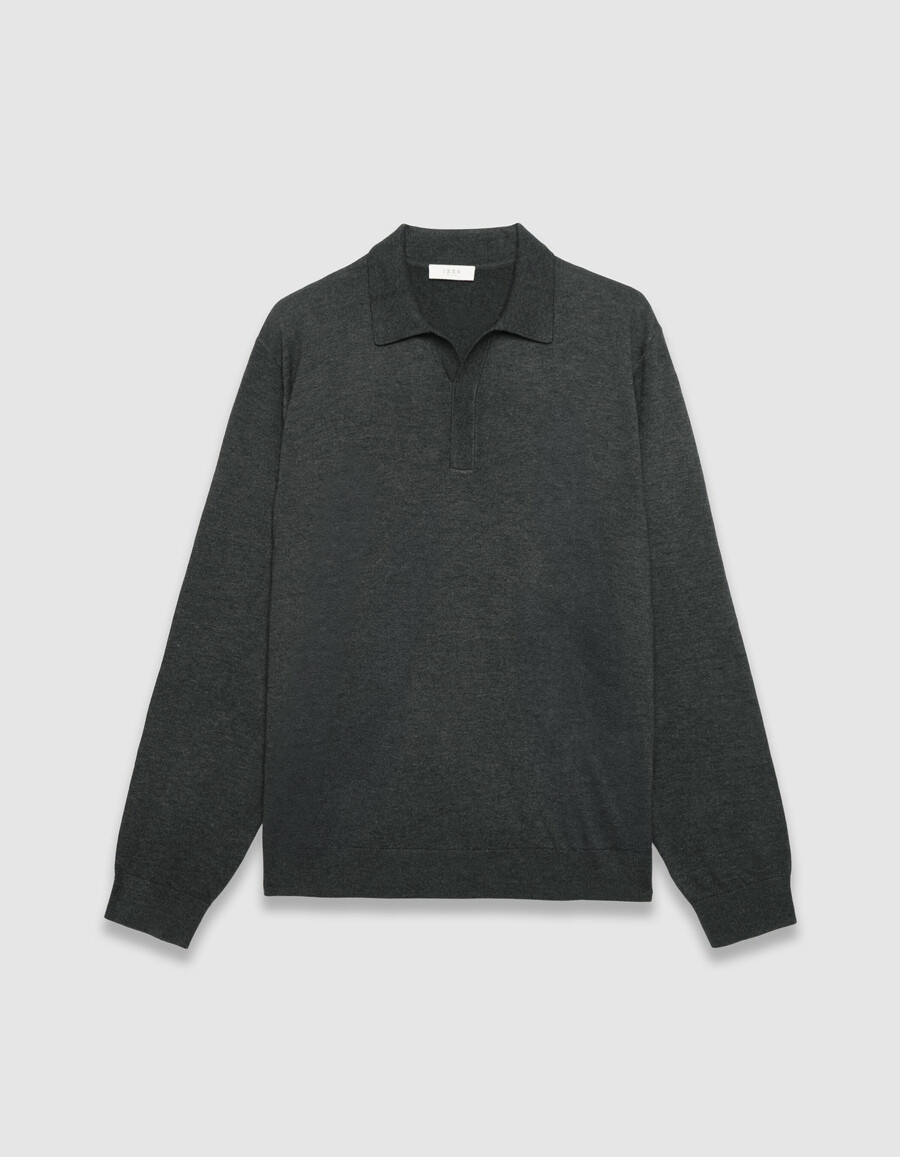 polo de punto gris de manga larga para hombre