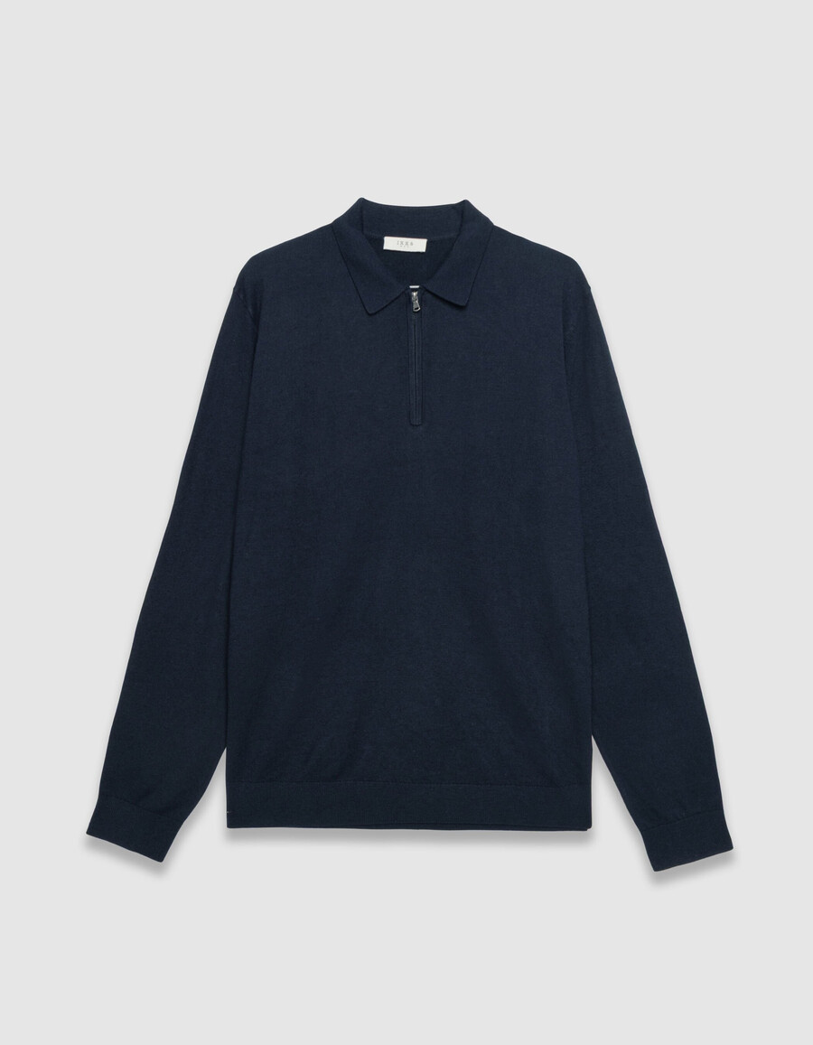 polo azul marino de manga larga con cremallera para hombre