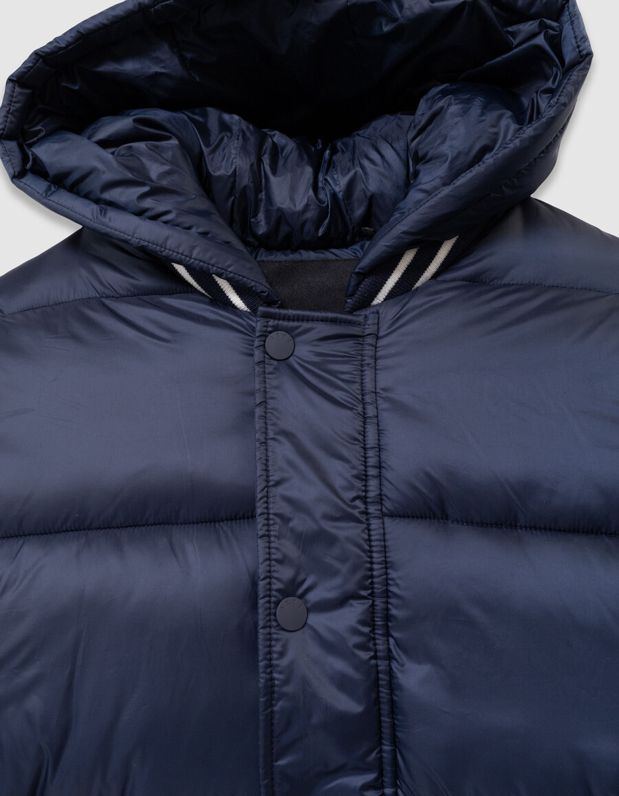chaqueta acolchada con capucha de tejido mixto azul marino para niño