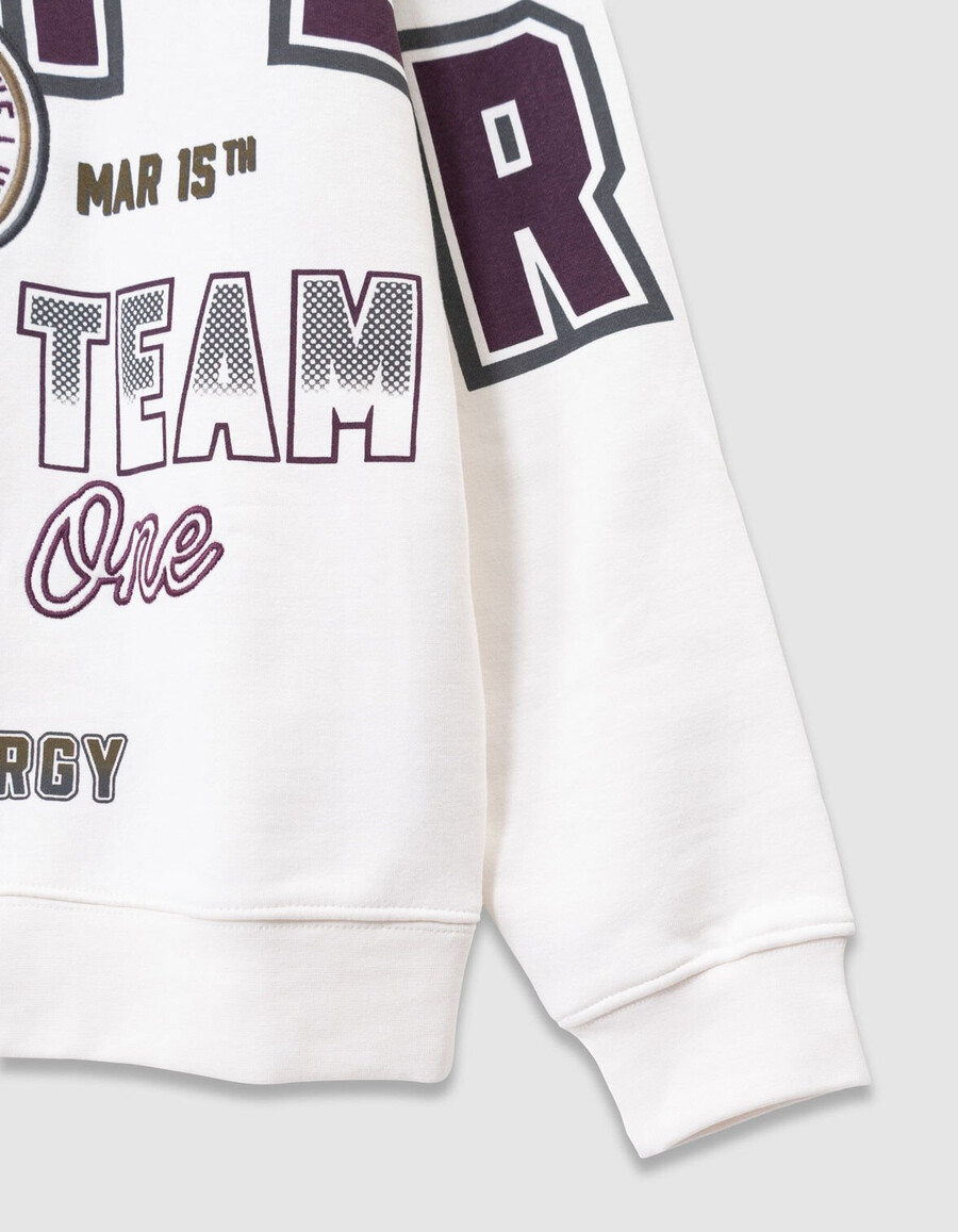 sudadera blanca para niño con estampado y bordado xl