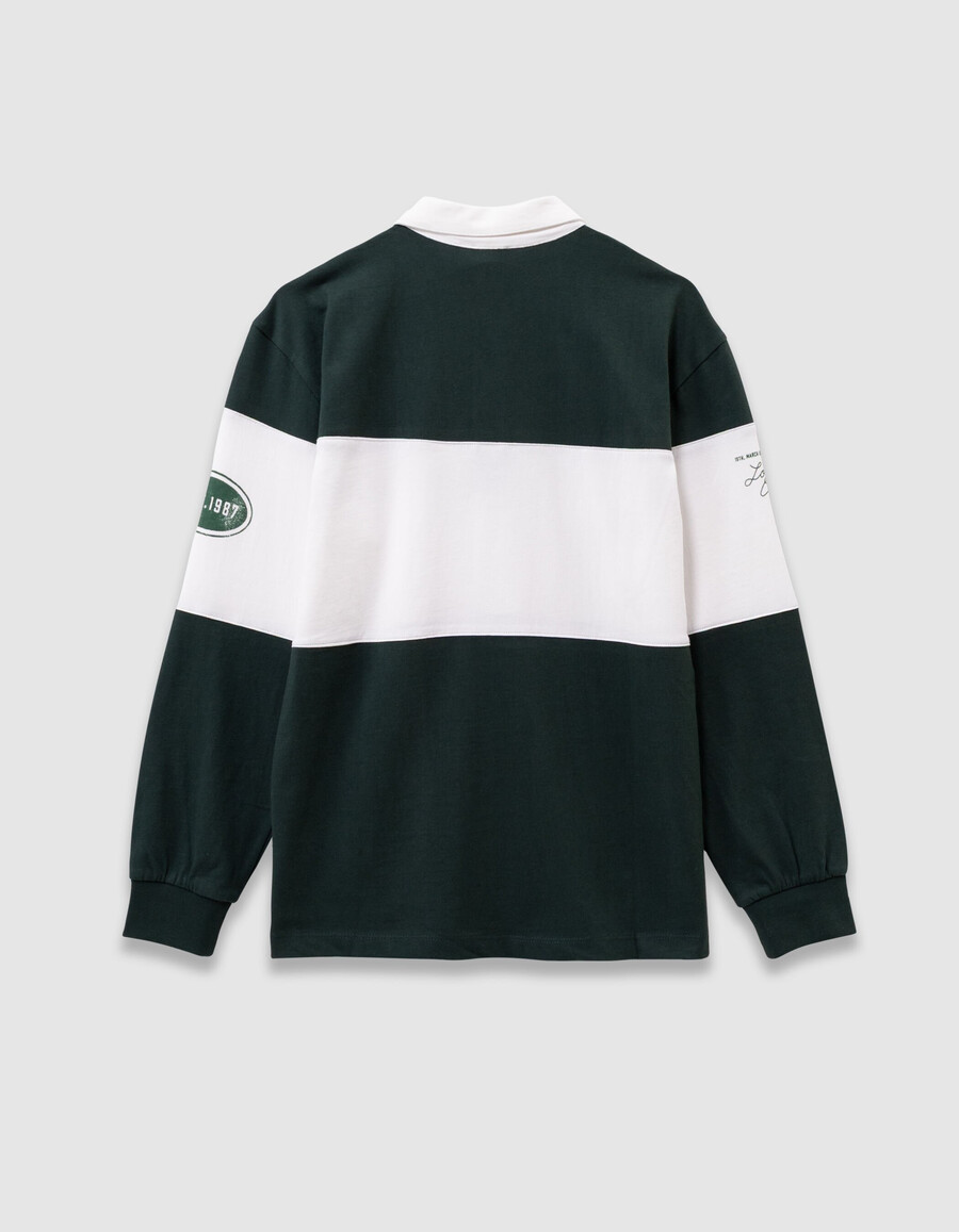 polo verde de manga larga para niño estampado y bordado