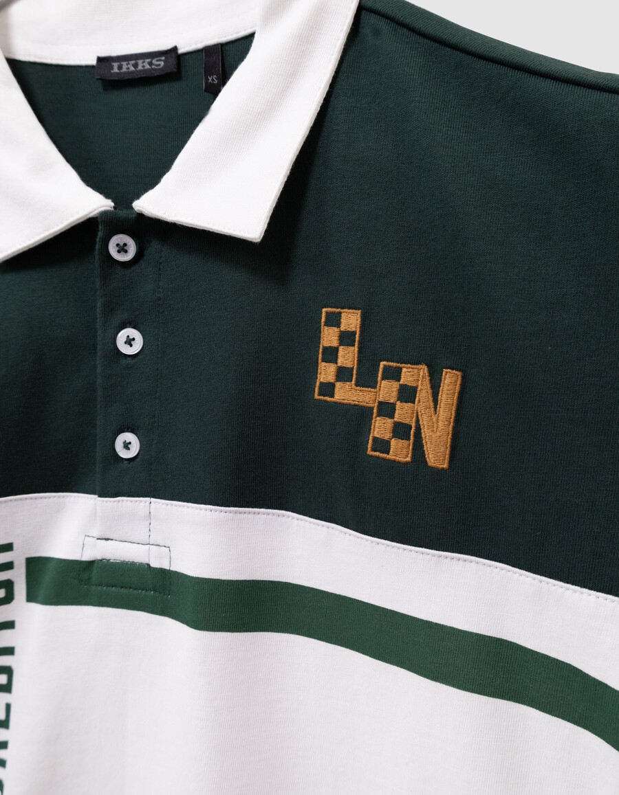 polo verde de manga larga para niño estampado y bordado