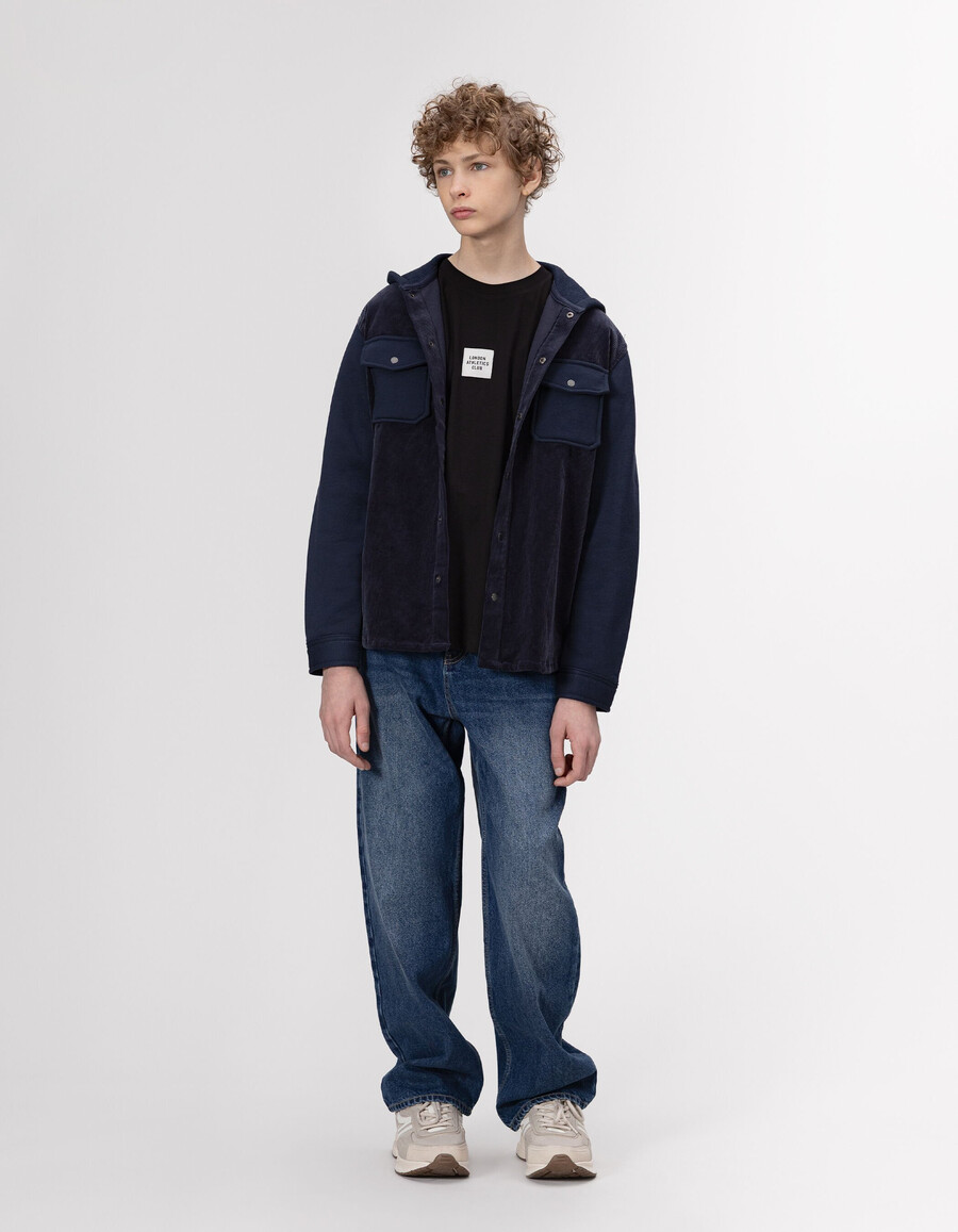 camisa con capucha de dos capas azul marino para niño