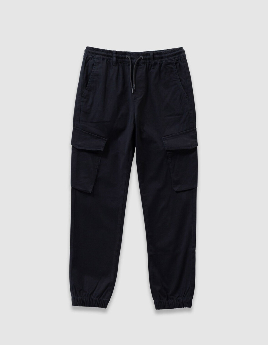 pantalones cargo negros con cintura elástica para niño