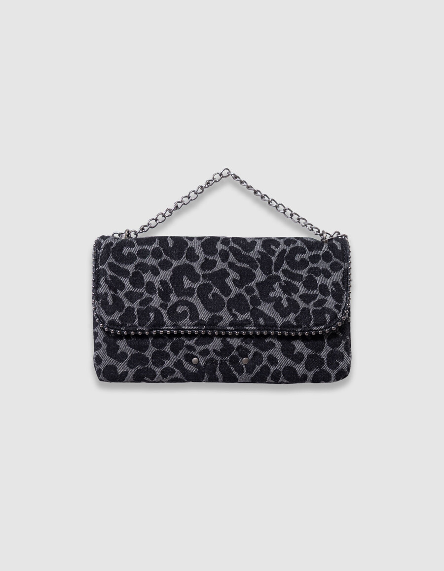 bolso negro para niña con estampado de leopardo y borde de microperlas