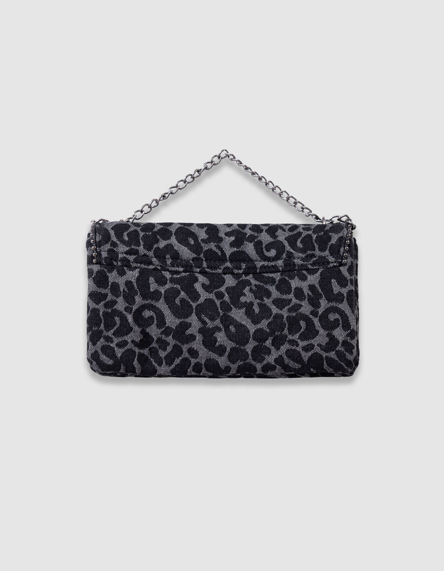 bolso negro para niña con estampado de leopardo y borde de microperlas