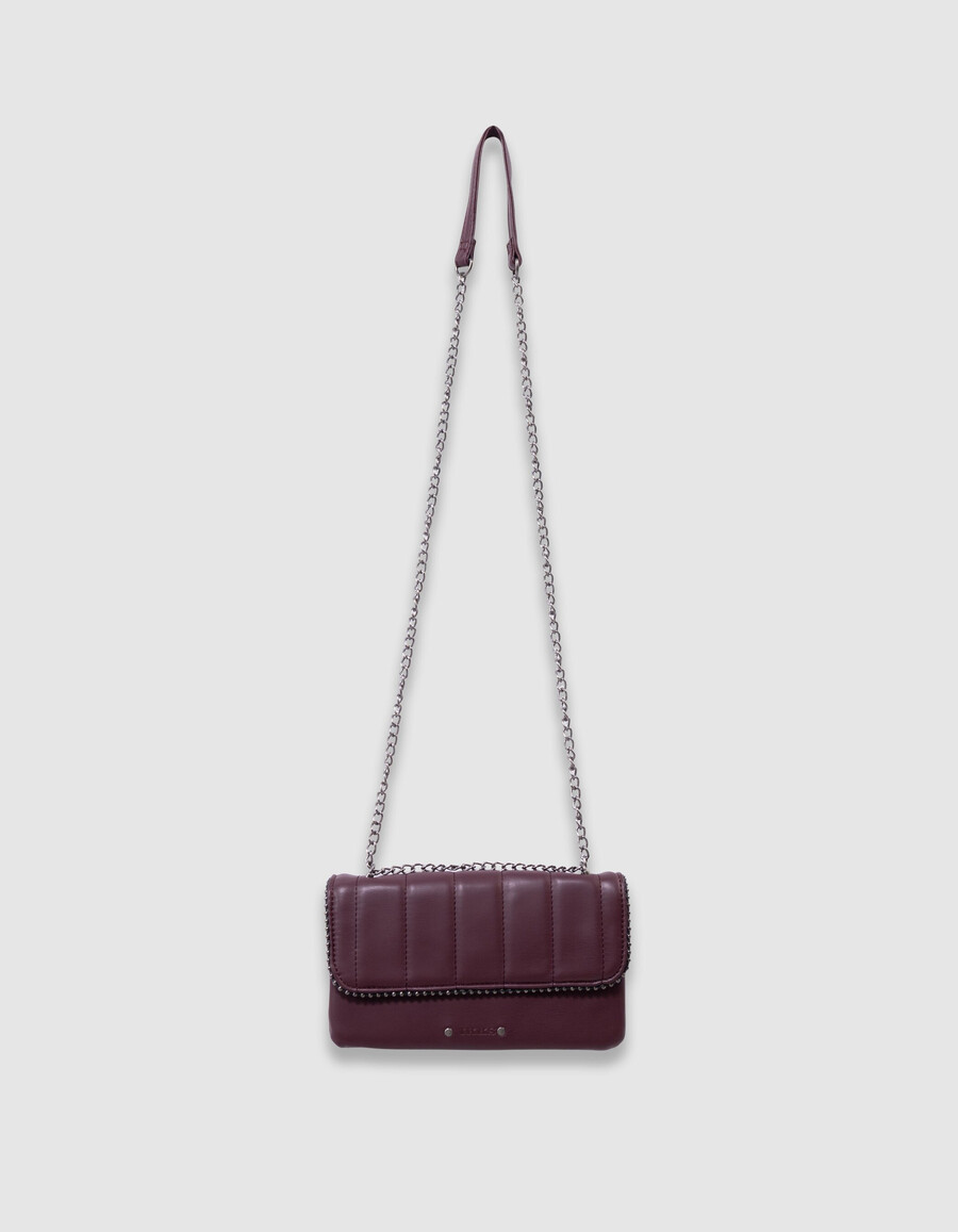 bolso burdeos para niña con borde de microperlas