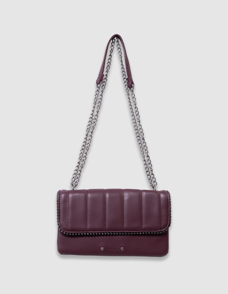 bolso burdeos para niña con borde de microperlas