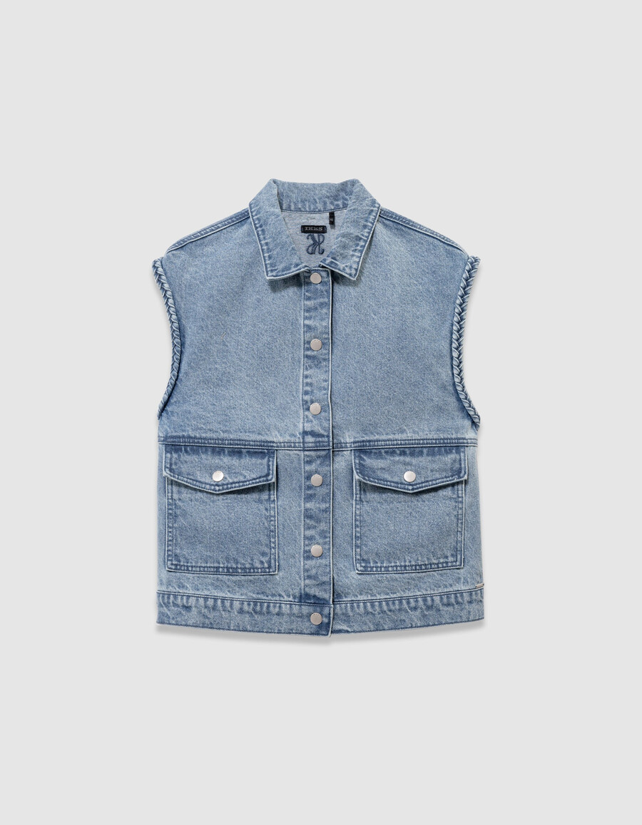 chaqueta vaquera azul sin mangas para niña