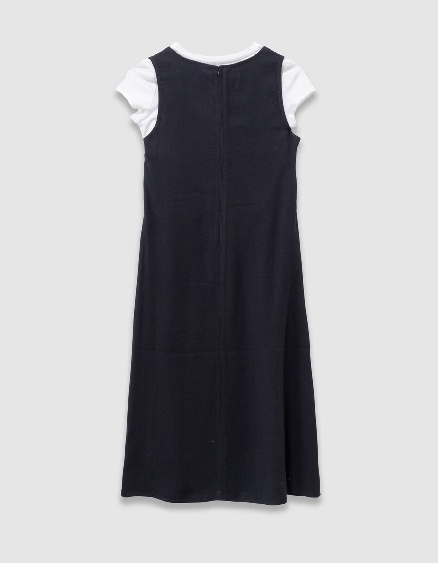 vestido midi negro 2 en 1 para niña y camiseta corta blanca