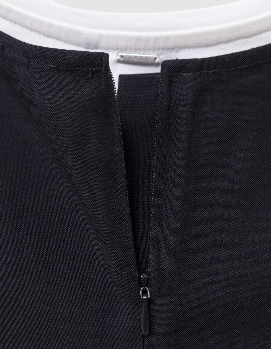 vestido midi negro 2 en 1 para niña y camiseta corta blanca