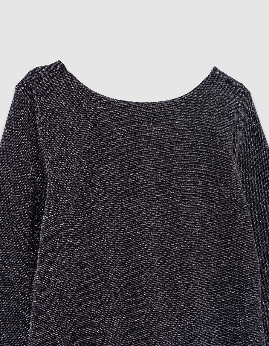 vestido ajustado de punto negro brillante para niña