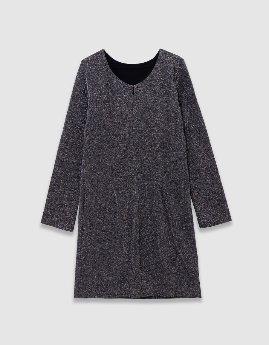 vestido ajustado de punto negro brillante para niña