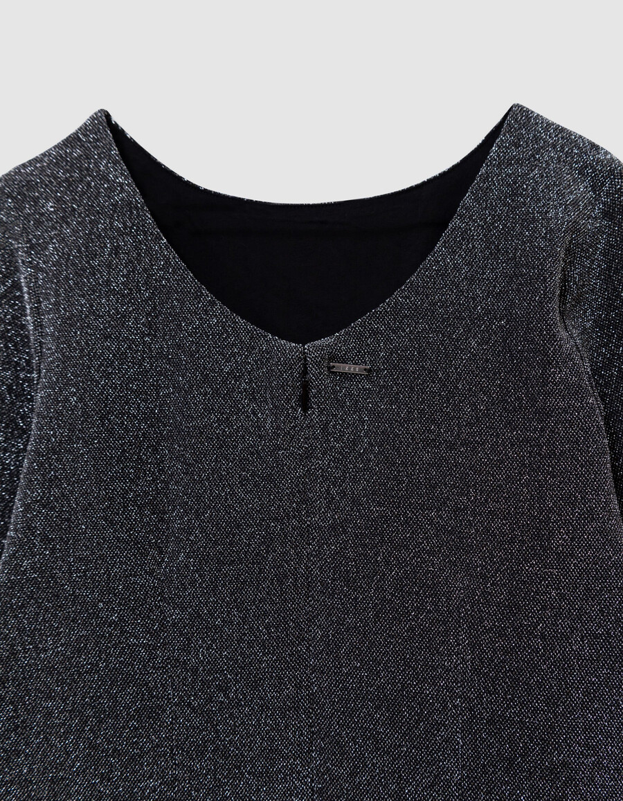 vestido ajustado de punto negro brillante para niña