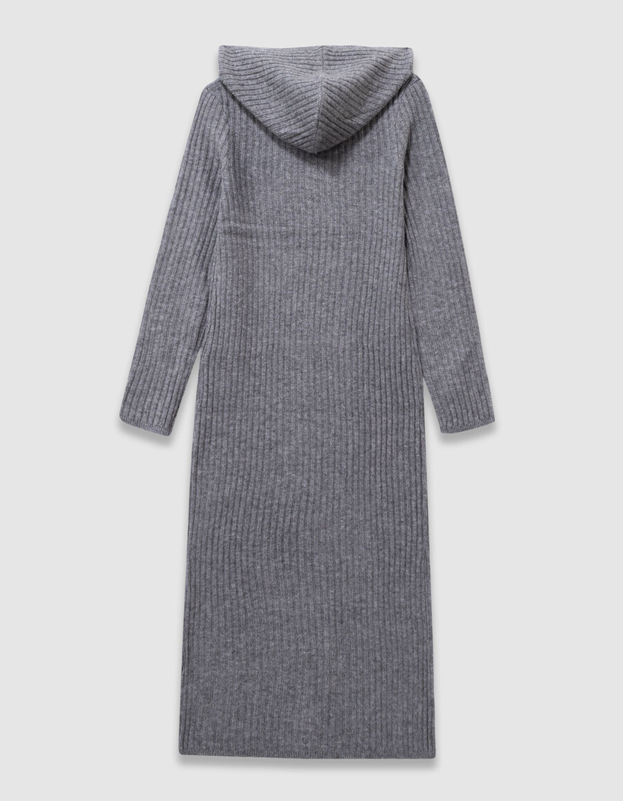 vestido de punto acanalado gris con capucha para niña