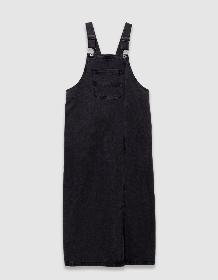 vestido midi de mezclilla gris con abertura para niña