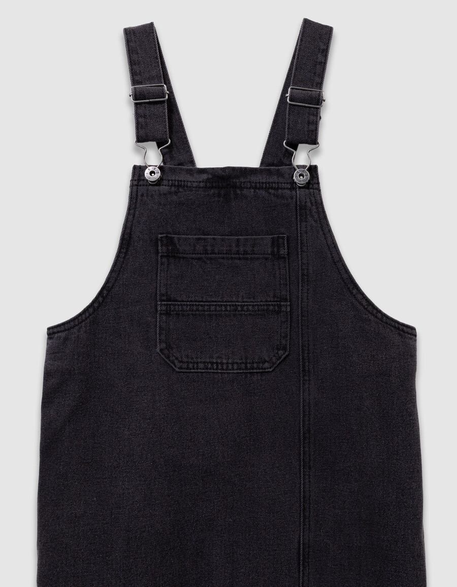 vestido midi de mezclilla gris con abertura para niña