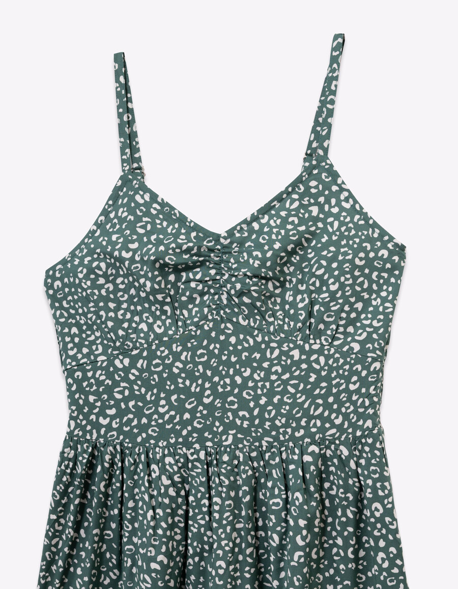 vestido largo de tirantes verde para niña con estampado de leopardo