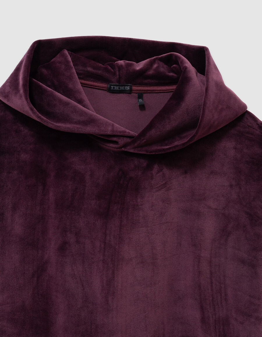 sudadera con capucha de punto de terciopelo burdeos para niña