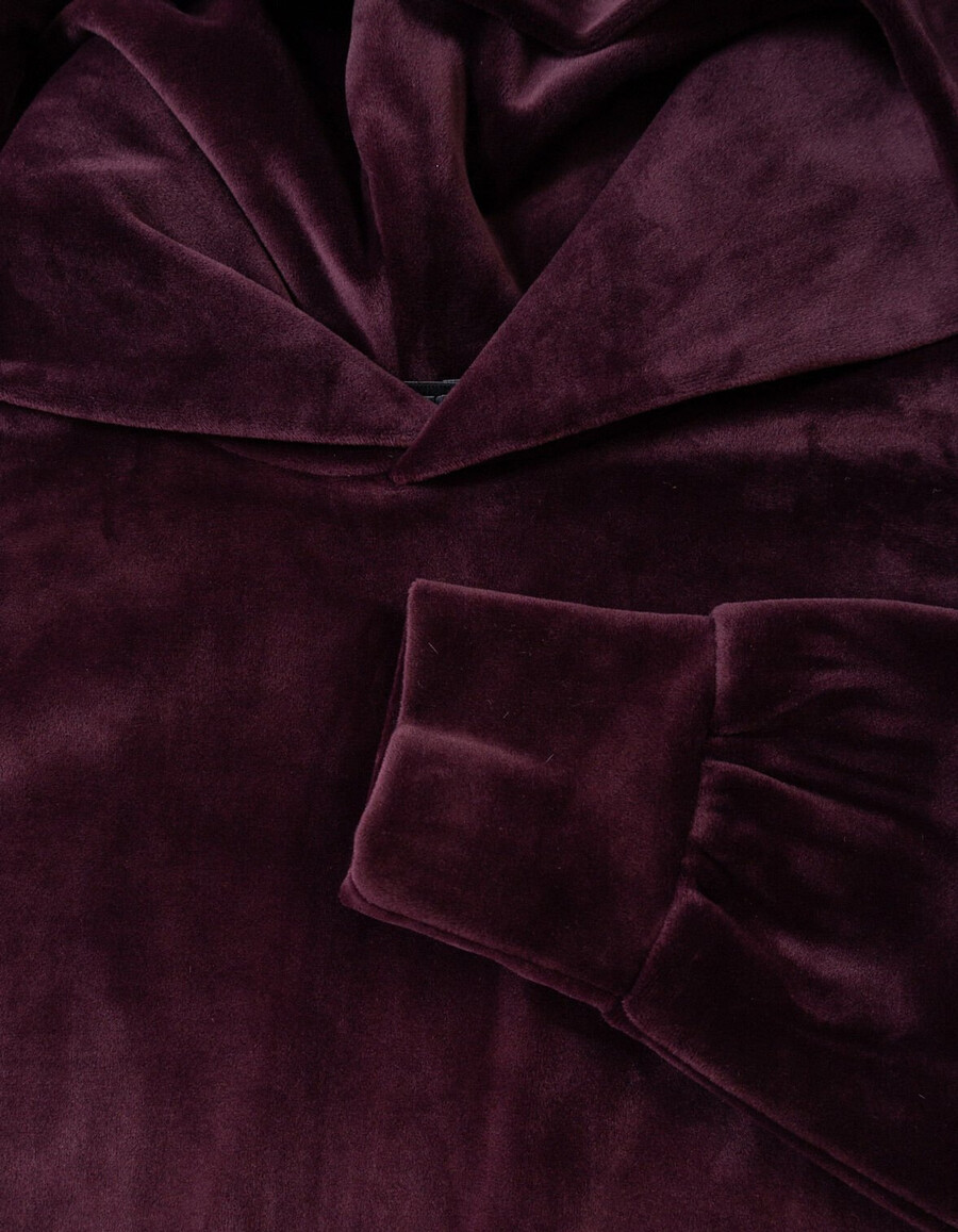 sudadera con capucha de punto de terciopelo burdeos para niña