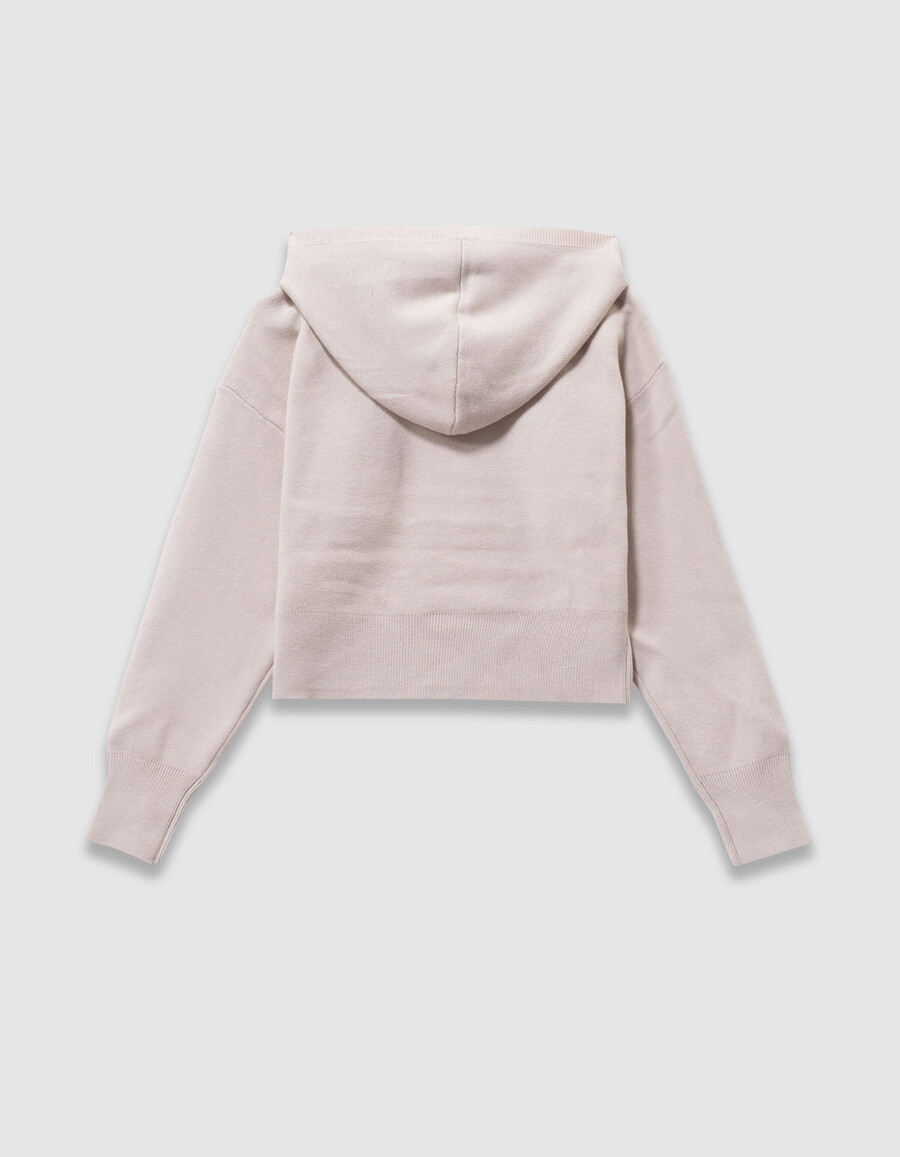 sudadera con capucha de punto beige para niña con eslóganes