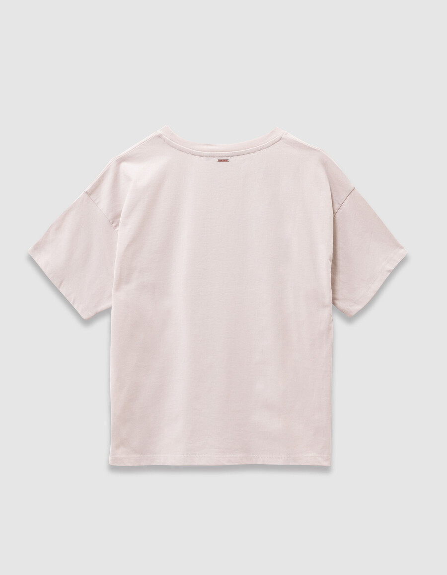 camiseta de algodón orgánico beige para niña con eslóganes negros