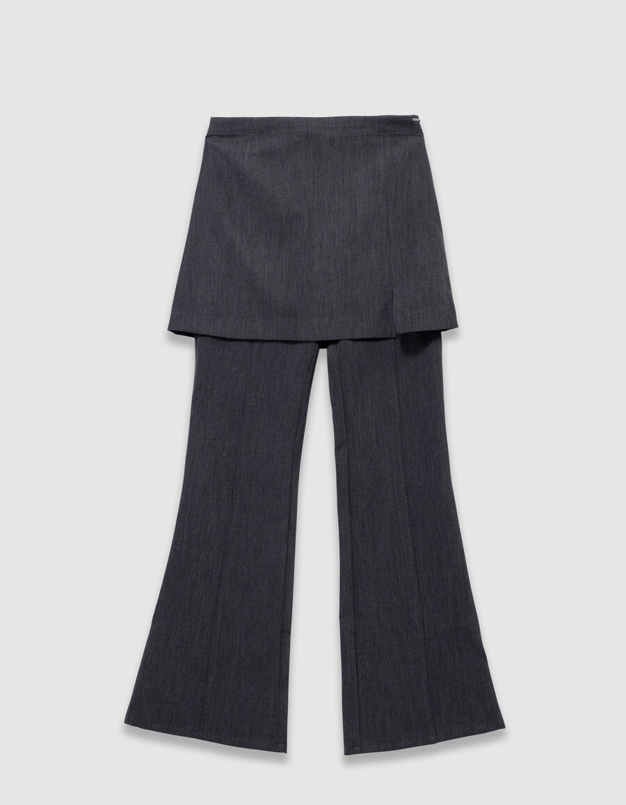 pantalón acampanado gris 2 en 1 para niña con falda extraíble