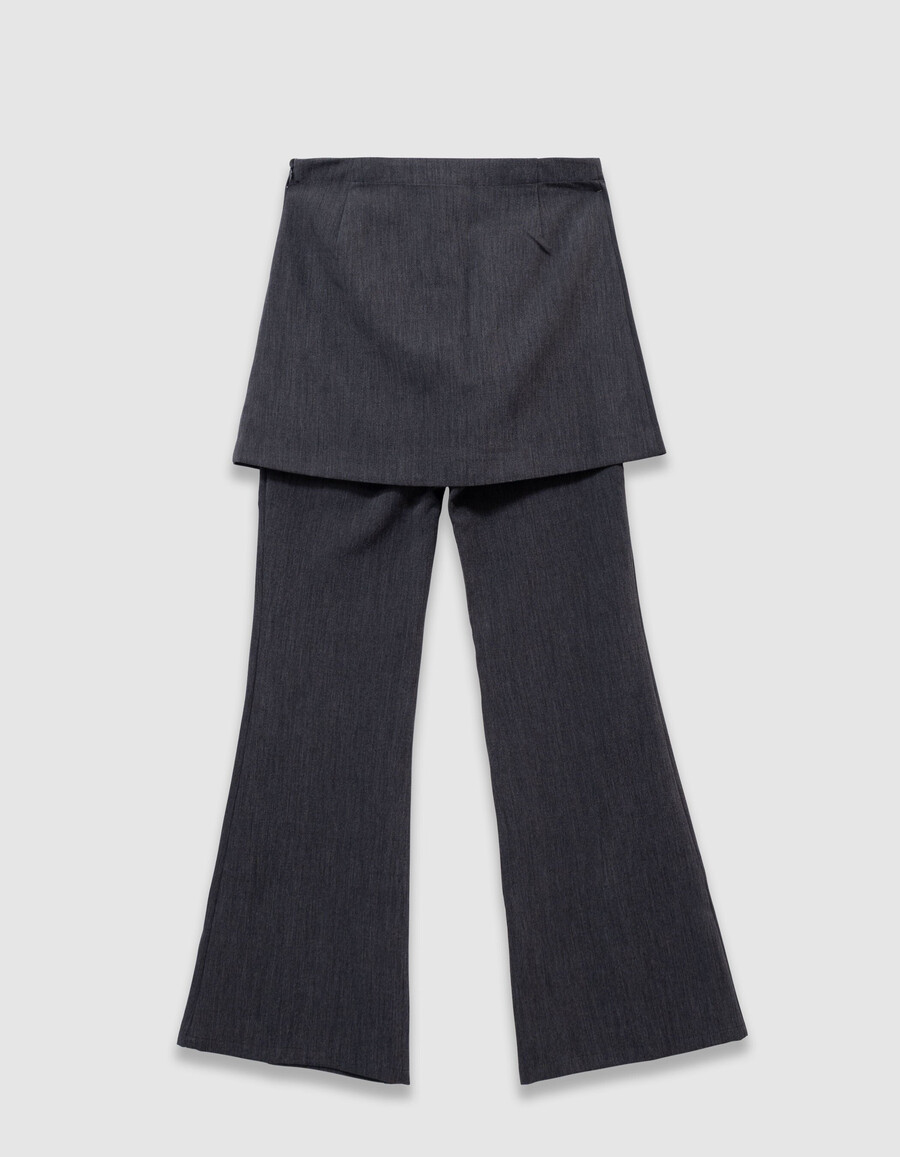 pantalón acampanado gris 2 en 1 para niña con falda extraíble