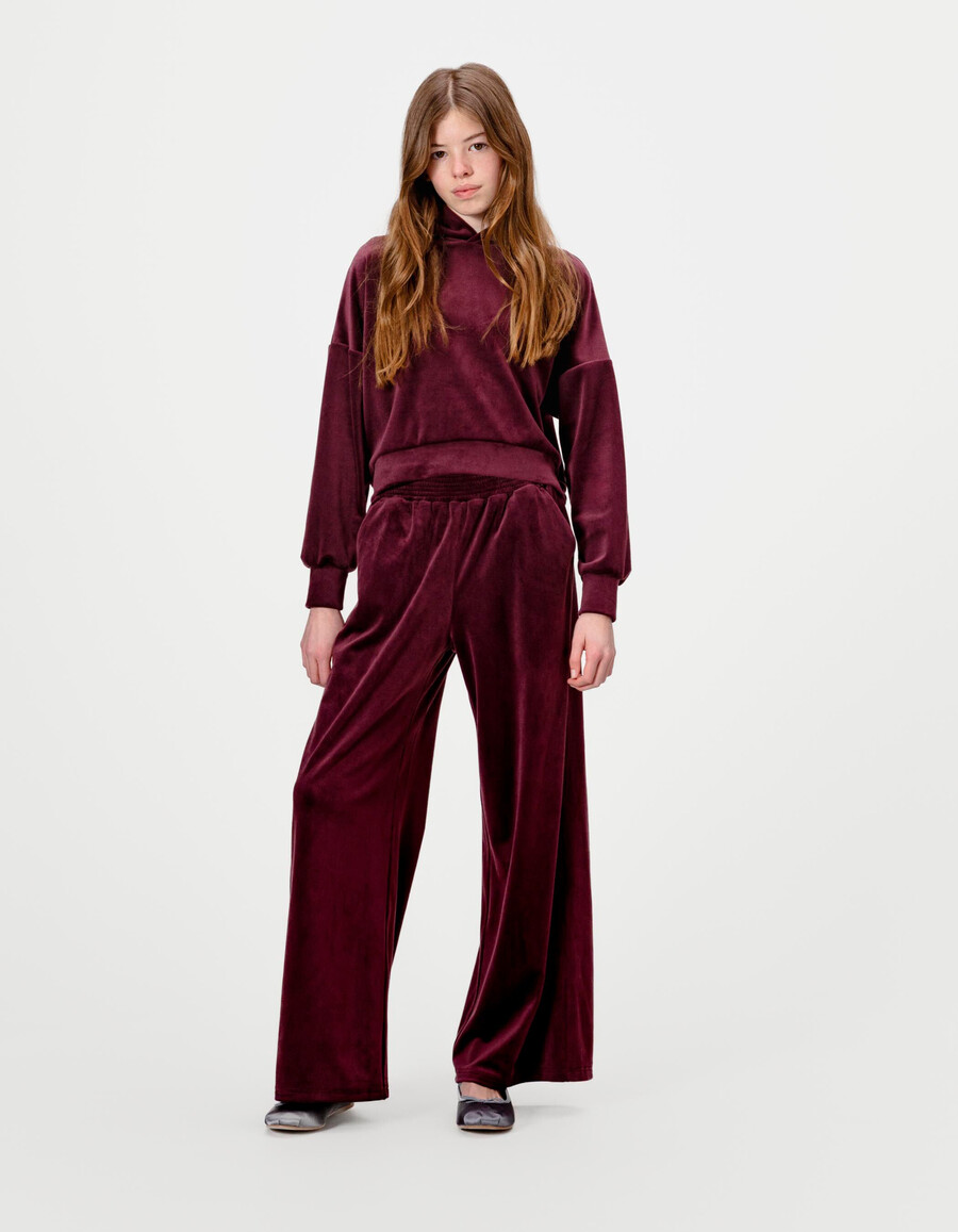 pantalones deportivos anchos de terciopelo burdeos para niña