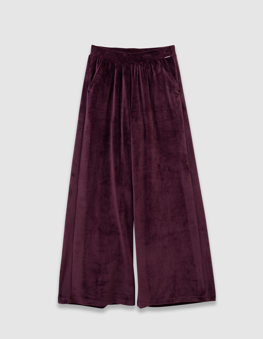 pantalones deportivos anchos de terciopelo burdeos para niña