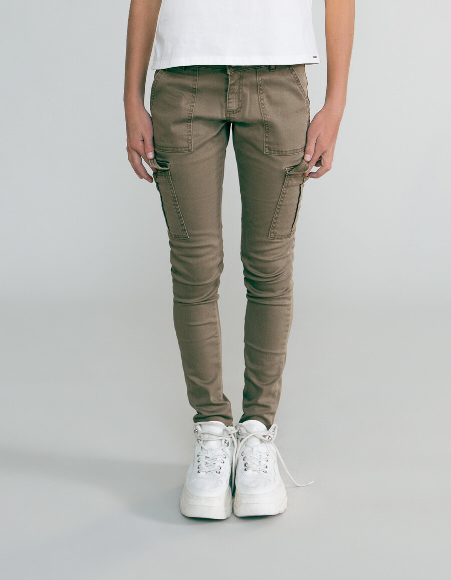 pantalones de combate de cintura alta color caqui para niña