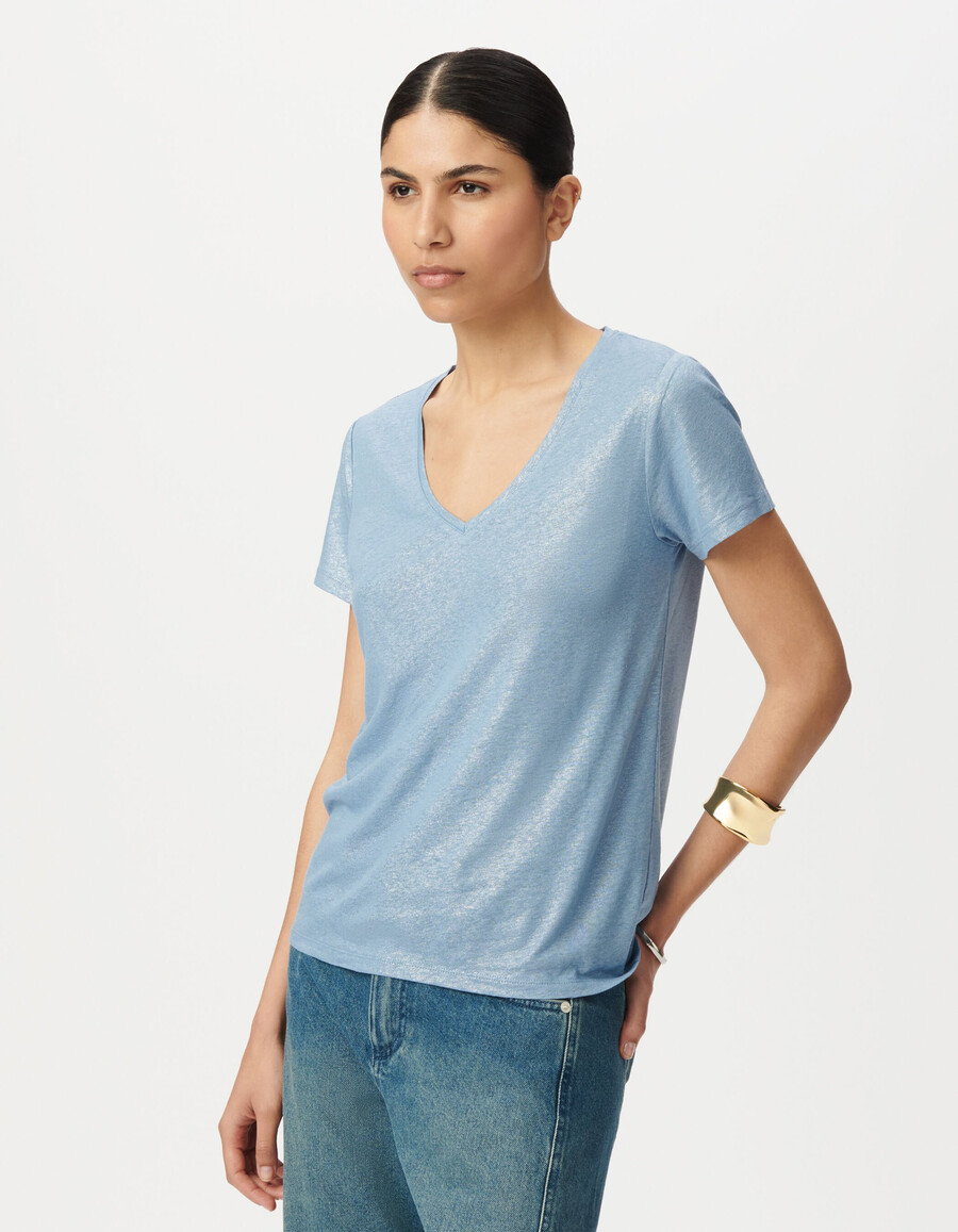 camiseta holgada de manga corta azul iridiscente para mujer