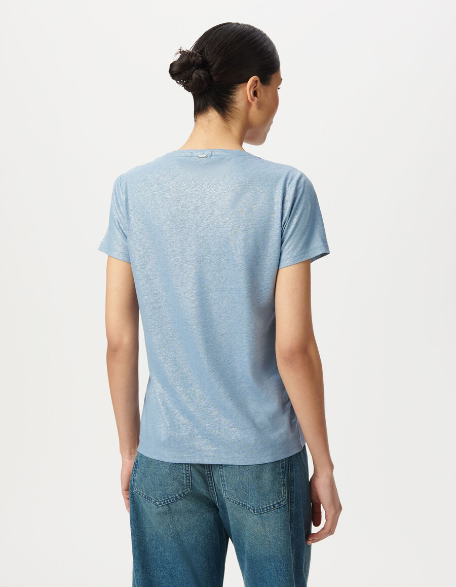 camiseta holgada de manga corta azul iridiscente para mujer