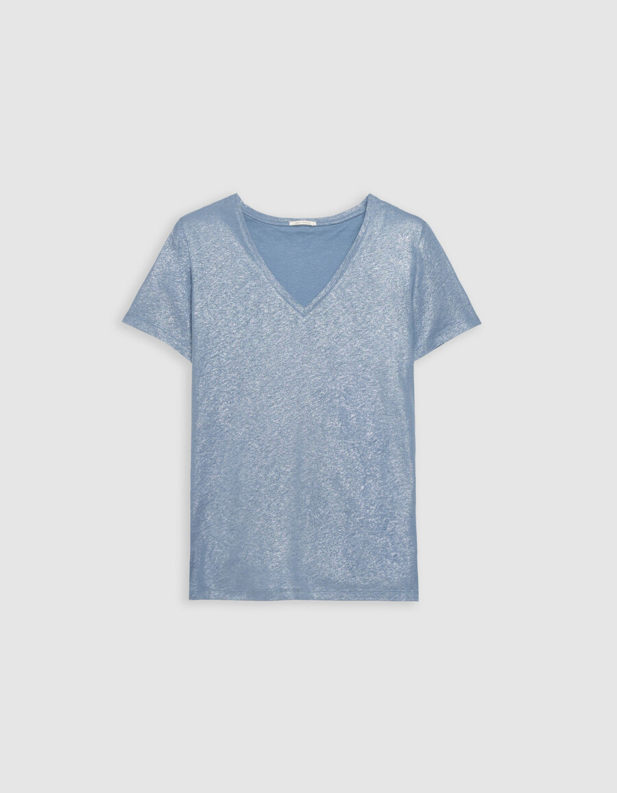 camiseta holgada de manga corta azul iridiscente para mujer