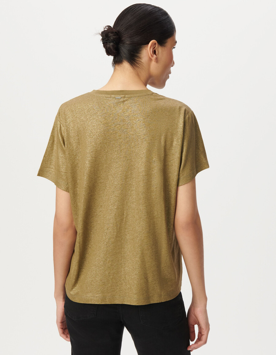 camiseta de manga corta acanalada color caqui iridiscente para mujer