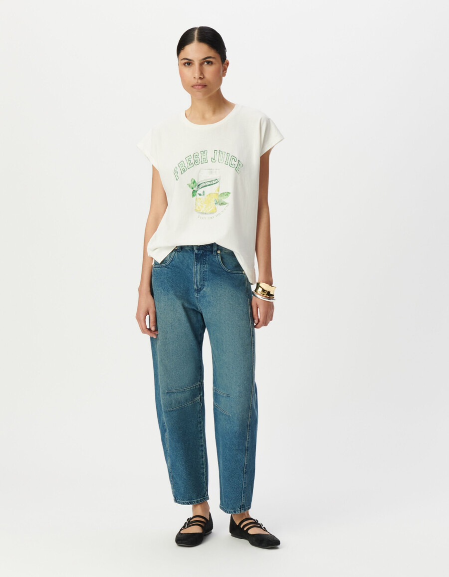 camiseta blanca de manga corta para mujer con imagen de limonada